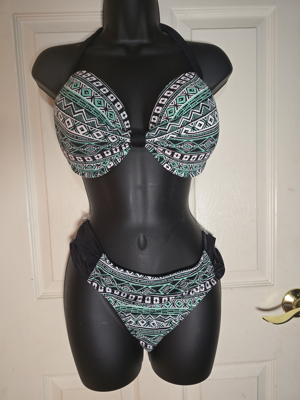 VENUS Black and Teal Geometric Push-Up Bikini
